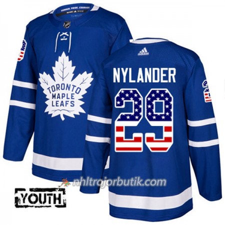 Barn Ishockey Toronto Maple Leafs Tröja William Nylander 29 Adidas 2017-2018 Blå USA Flag Fashion Authentic